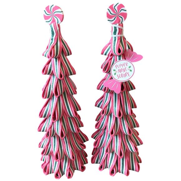 Christmas Peppermint Square Ribbon Candy Clay Dough Tree Pink, Green & White New - Picture 10 of 10